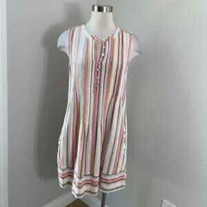 Faherty Womens Large Isha Pintuck Organic Cotton Dress Beach‎ Stripe Sleeveless